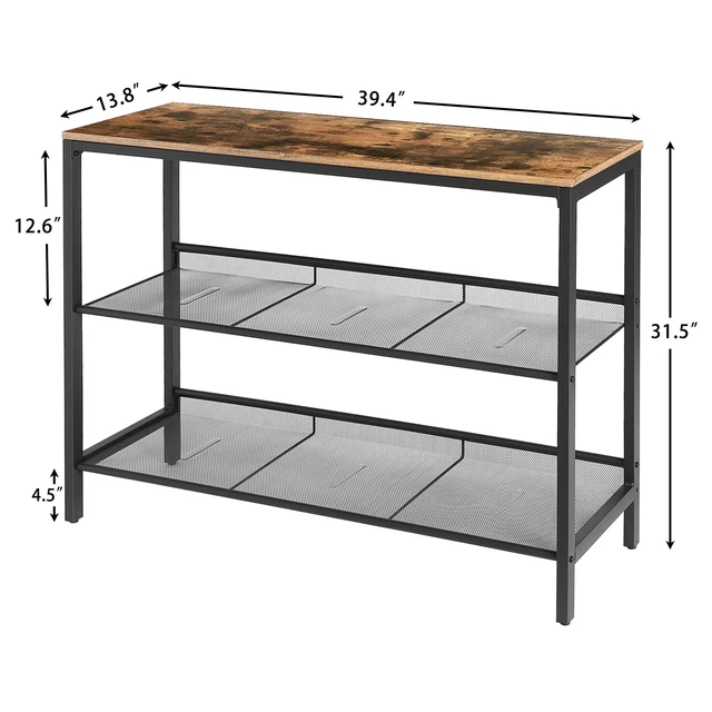 Alt view image 6 of 7 - Console Table, Sofa Table with 2 Flat or Slant Adjustable Mesh Shelf | Hallway Table and Sideboard in Entryway, Living Room Corridor, Easy Assembly, Industrial, Rustic Brown and Black BF01XG01
