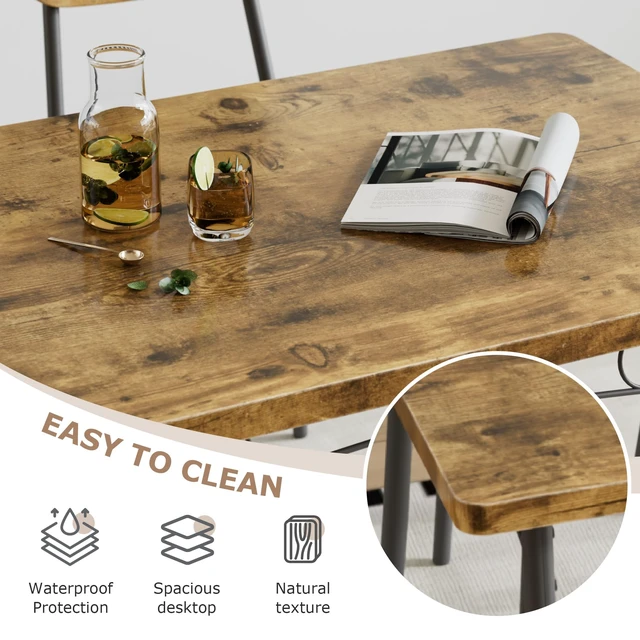 Alt view image 4 of 7 - 3 Piece Small Dining Table Set for 2, Metal and Wood Square Kitchen Dinette for Breakfast Nook, Dining Room, Apartment, Saving Space, Rustic Brown
