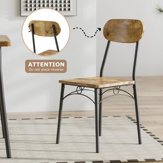 Alt view image 5 of 7 - 3 Piece Small Dining Table Set for 2, Metal and Wood Square Kitchen Dinette for Breakfast Nook, Dining Room, Apartment, Saving Space, Rustic Brown