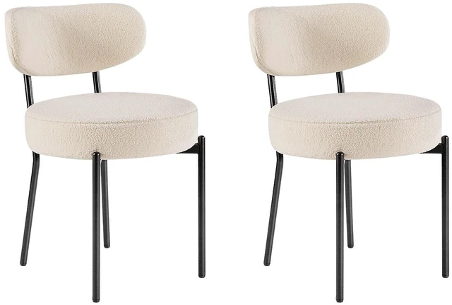 Main image of Dining Chairs, Mid Century Modern Chair Upholstered Curved Backrest | Boucle Dining Chairs Set of 2, Modern Round Upholstered Side Chairs with Black Metal Legs, Modern Beige