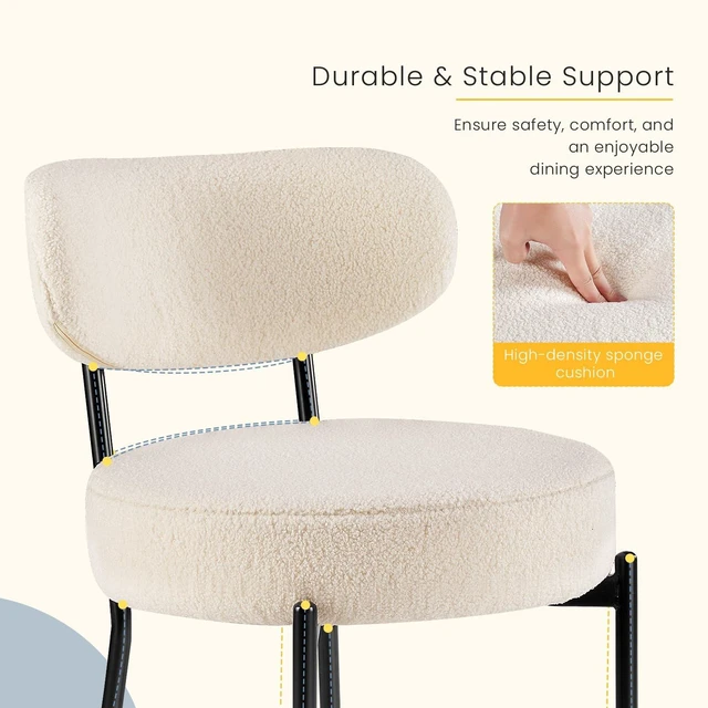 Alt view image 4 of 7 - Dining Chairs, Mid Century Modern Chair Upholstered Curved Backrest | Boucle Dining Chairs Set of 2, Modern Round Upholstered Side Chairs with Black Metal Legs, Modern Beige