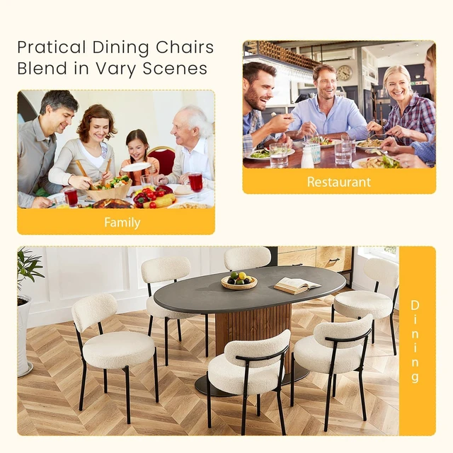 Alt view image 6 of 7 - Dining Chairs, Mid Century Modern Chair Upholstered Curved Backrest | Boucle Dining Chairs Set of 2, Modern Round Upholstered Side Chairs with Black Metal Legs, Modern Beige