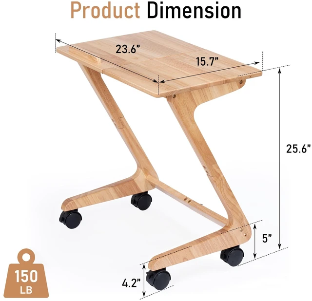 Alt view image 3 of 7 - TV Tray Table, TV Dining Table with Casters for Small Spaces, Solid Wood End Table, Sofa Couch Side Table Removable Snack Tray for Coffee Bed Sofa Eating Writing Reading Living Room Bedroom