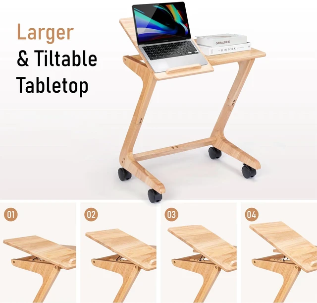 Alt view image 4 of 7 - TV Tray Table, TV Dining Table with Casters for Small Spaces, Solid Wood End Table, Sofa Couch Side Table Removable Snack Tray for Coffee Bed Sofa Eating Writing Reading Living Room Bedroom