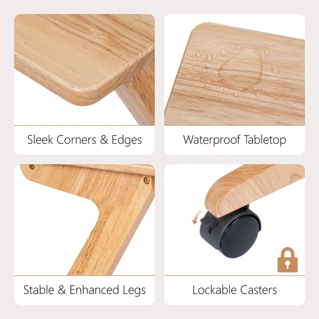 Alt view image 5 of 7 - TV Tray Table, TV Dining Table with Casters for Small Spaces, Solid Wood End Table, Sofa Couch Side Table Removable Snack Tray for Coffee Bed Sofa Eating Writing Reading Living Room Bedroom