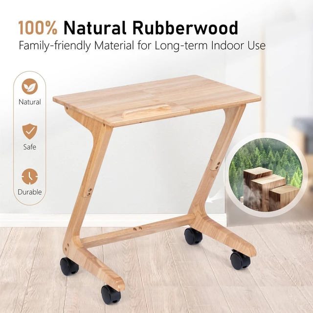Alt view image 2 of 7 - TV Tray Table, TV Dining Table with Casters for Small Spaces, Solid Wood End Table, Sofa Couch Side Table Removable Snack Tray for Coffee Bed Sofa Eating Writing Reading Living Room Bedroom