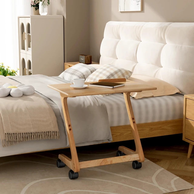 Alt view image 6 of 7 - TV Tray Table, TV Dining Table with Casters for Small Spaces, Solid Wood End Table, Sofa Couch Side Table Removable Snack Tray for Coffee Bed Sofa Eating Writing Reading Living Room Bedroom