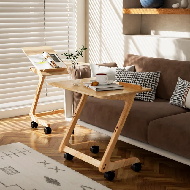 Alt view image 7 of 7 - TV Tray Table, TV Dining Table with Casters for Small Spaces, Solid Wood End Table, Sofa Couch Side Table Removable Snack Tray for Coffee Bed Sofa Eating Writing Reading Living Room Bedroom