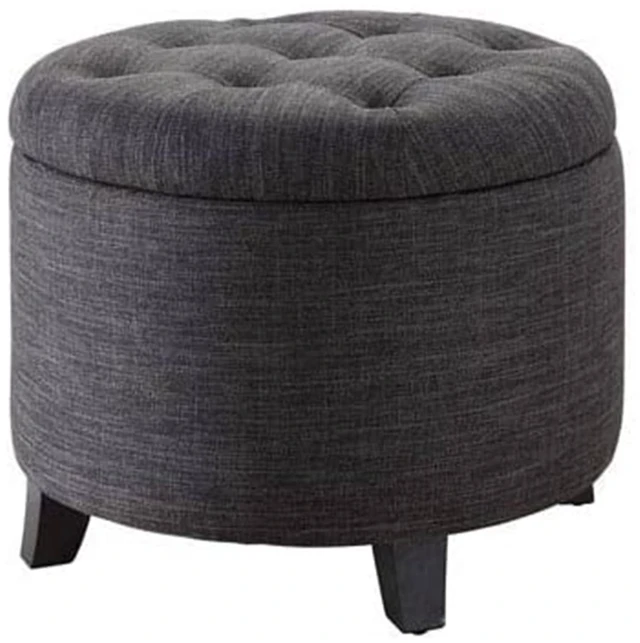 Main image of Designs4Comfort Round Storage Ottoman 19.75" - Versatile Contemporary Foot Stool for Living Room, Office, Den, Gray Fabric