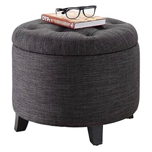 Alt view image 2 of 5 - Designs4Comfort Round Storage Ottoman 19.75" - Versatile Contemporary Foot Stool for Living Room, Office, Den, Gray Fabric