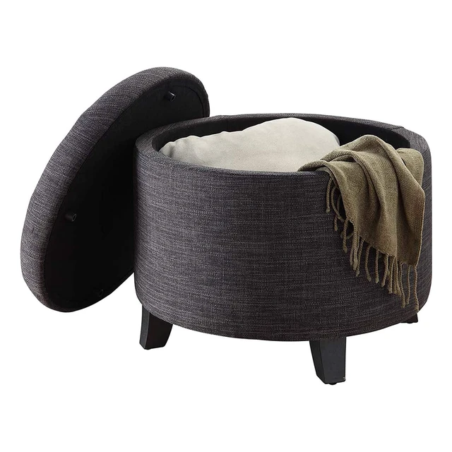 Alt view image 4 of 5 - Designs4Comfort Round Storage Ottoman 19.75" - Versatile Contemporary Foot Stool for Living Room, Office, Den, Gray Fabric