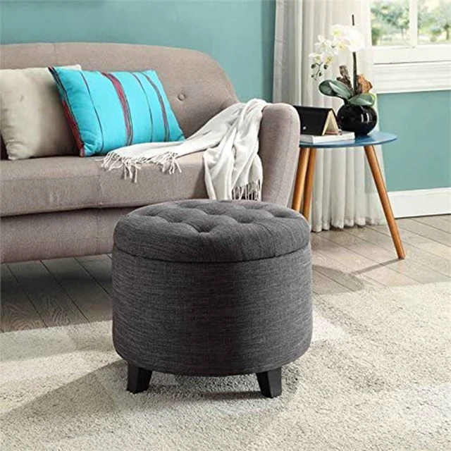 Alt view image 5 of 5 - Designs4Comfort Round Storage Ottoman 19.75" - Versatile Contemporary Foot Stool for Living Room, Office, Den, Gray Fabric