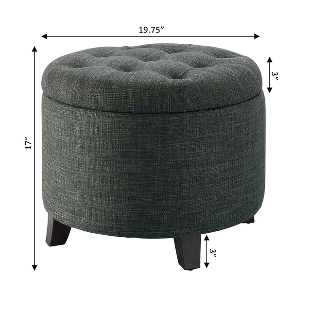 Alt view image 3 of 5 - Designs4Comfort Round Storage Ottoman 19.75" - Versatile Contemporary Foot Stool for Living Room, Office, Den, Gray Fabric