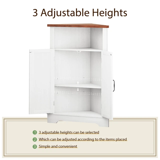 Alt view image 3 of 7 - Bathroom Corner Storage Cabinet, Farmhouse Floor Corner Cabinet with Barn Door and Adjustable Shelf, White Narrow Cabinet Organizer for Bathroom, Living Room, Kitchen