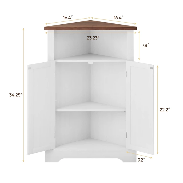 Alt view image 7 of 7 - Bathroom Corner Storage Cabinet, Farmhouse Floor Corner Cabinet with Barn Door and Adjustable Shelf, White Narrow Cabinet Organizer for Bathroom, Living Room, Kitchen