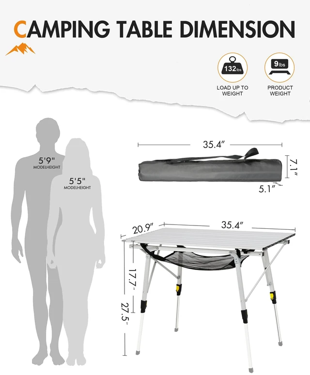 Alt view image 2 of 7 - Outdoor Folding Portable Picnic Camping Table with Adjustable Height Aluminum Roll Up Table Top Mesh Layer, Silver