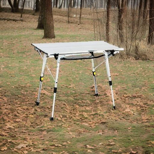 Alt view image 5 of 7 - Outdoor Folding Portable Picnic Camping Table with Adjustable Height Aluminum Roll Up Table Top Mesh Layer, Silver