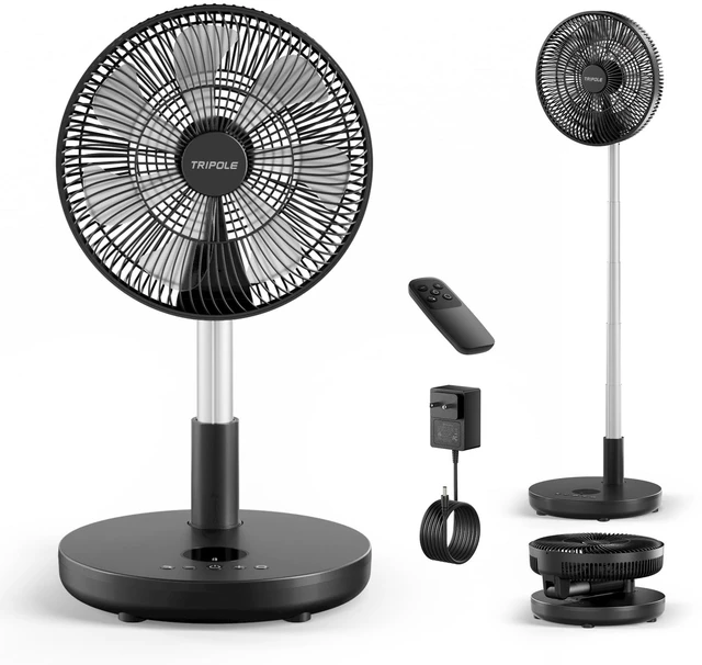Main image of Foldable Standing Fan 12" Portable Rechargeable Quiet Fans, 6 Speed | Auto-oscillating, 12000mAh Battery Folding Fan, LED Display, Remote Control, Timer Setting, Height Adjustable for Home Office