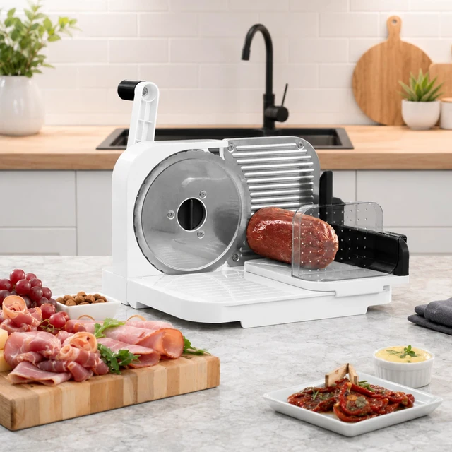 Alt view image 2 of 7 - Deli Slicer, 6.5" Stainless Steel Blade, Adjustable Thickness | Slices meat, cheese, bread. Adjustable thickness. 6.5" stainless steel blade. Stable suction base. Compact foldable design.