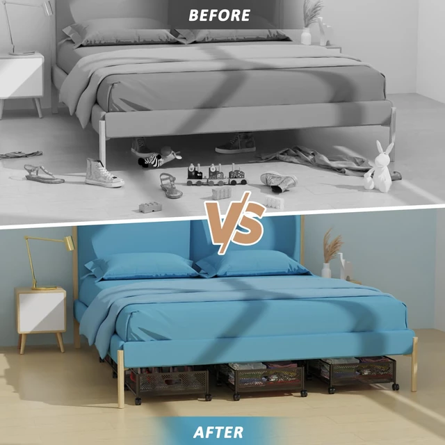 Alt view image 6 of 7 - Under Bed Storage with Wheels 47.2"(L)/57.6L Large Rolling Under Bed Storage, Metal Underbed Containers on Wheels, Tool-Free Assembly Foldable Metal Underbed Drawers for Shoes Clothes Toys