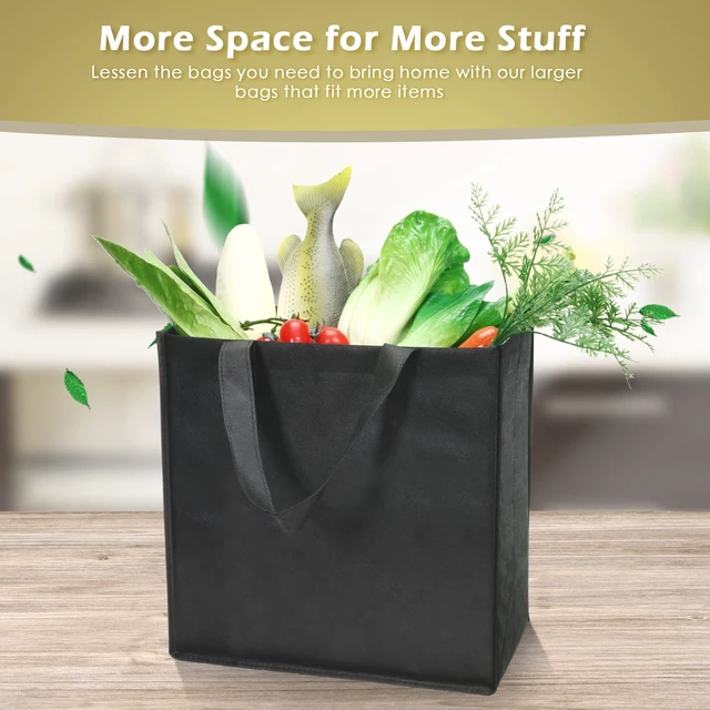 Alt view image 4 of 7 - 100 PCS Non Woven Tote Bags Bulk,Black | Reusable Shopping Bags with Handles, Stores, Groceries Markets, Events Gift, Party Supplies