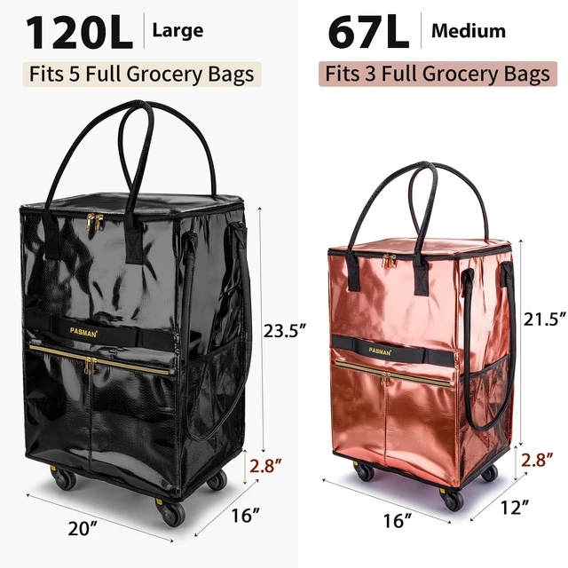 Alt view image 3 of 7 - Reusable Foldable Rolling Grocery Bag on 5 Wheels,Large,Black | Detachable 5 casters, Heavy duty Rolling Tote, Holds Up to 115 lbs, packs flat, ideal for laundry, moving & grocery shopping