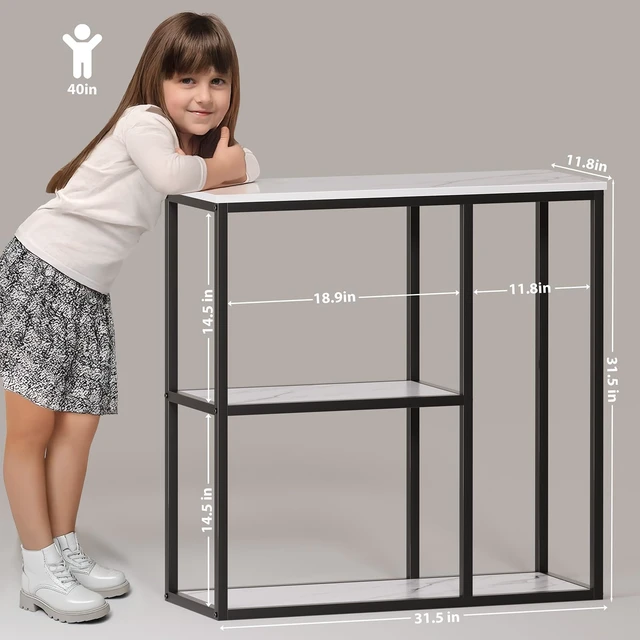 Alt view image 2 of 7 - Console Table, 12 Inch Narrow Entryway Table for Living Room, 31.5 Inch Modern Industrial Sofa Table with 3-Tier Storage Shelves for Corridor, Hallway, White Marble