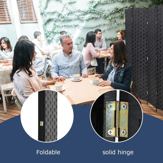 Alt view image 6 of 7 - 4-Panel Folding Room Divider | 6ft, Black | Light & Portable | Wooden Wall Divider with Hand Woven Mesh | Easy to Move Privacy Screen | For Space Separation, Living Room, Bedroom, Office