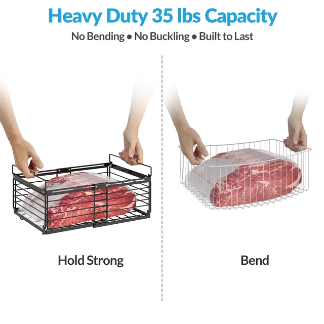 Alt view image 7 of 7 - Expandable Chest Freezer Organizer, Stackable Wire Baskets | Adjustable 11-17.3 Inches, Heavy Duty 35 lbs Capacity, Foldable Handles, 360° Airflow, Fits 5-20 Cu Ft Models, 4 Pack