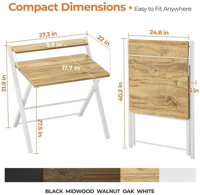 Alt view image 2 of 7 - Folding Desk No Assembly, Sturdy Computer Desk for Small Spaces | Portable Foldable Table for Laptop, 2-Tier Compact with Shelf, Space Saving for Home Office, Dorm, Apartment, 27.3"x 22" Oak