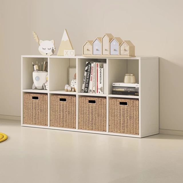 Alt view image 6 of 7 - Foldable Storage Baskets with Handles Paper Rope Storage Baskets Rectangle Collapsible Hand Woven Storage Cubes Bins for Organizing Shelves Living Room Bedroom Pantry (4, 11'' x 11'' x 11'')