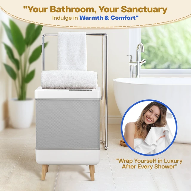 Alt view image 5 of 7 - 35L Towel Warmer for Bathroom, Foldable with Viewing Window | LED Display, Heating & Drying Dual Modes, 24-Hour Delay Start, Fits Up to Four 40"X70" Oversized Towels, Bathrobes