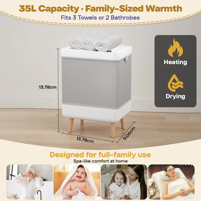 Alt view image 6 of 7 - 35L Towel Warmer for Bathroom, Foldable with Viewing Window | LED Display, Heating & Drying Dual Modes, 24-Hour Delay Start, Fits Up to Four 40"X70" Oversized Towels, Bathrobes