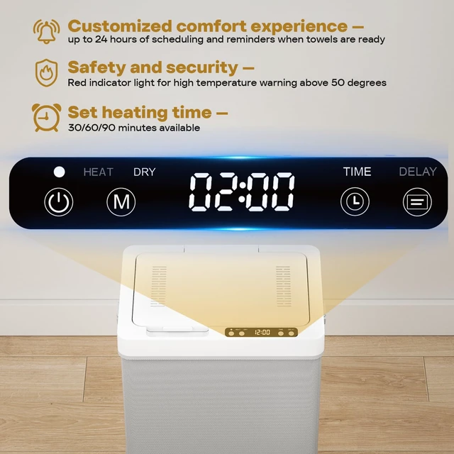 Alt view image 7 of 7 - 35L Towel Warmer for Bathroom, Foldable with Viewing Window | LED Display, Heating & Drying Dual Modes, 24-Hour Delay Start, Fits Up to Four 40"X70" Oversized Towels, Bathrobes
