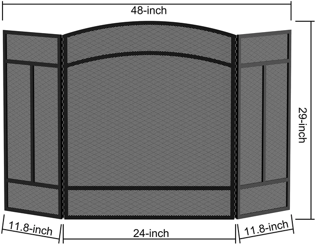 Alt view image 6 of 7 - 3 Panel Arch Top Fireplace Screen Fire Screen Spark Guard Cover | 3 Panel Foldable; Anti Pinch Piano Hinge; Safe Design; Powder Coated; Dense Mesh; Heavy Duty; 48x29; Black; No Assembly