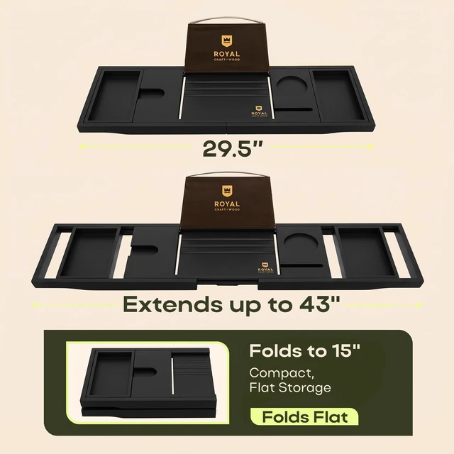Alt view image 3 of 7 - Premium Foldable Bathtub Tray Caddy - Wood Bath Tray for Tub, Bamboo Shelf, Expandable Bath Table Trays, Bathtub & Bathroom Accessories for New Home & Mothers, Birthday Gifts for Mom