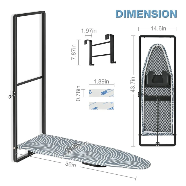 Alt view image 2 of 7 - Over the Door Ironing Board, 36 x 12 Iron Board with Iron Storage | Safety lock, Compact foldable Ironing board suitable for laundry rooms, bedrooms, dormitories and small spaces, blue