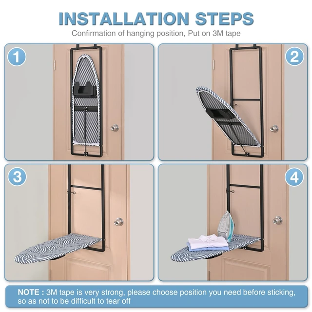 Alt view image 7 of 7 - Over the Door Ironing Board, 36 x 12 Iron Board with Iron Storage | Safety lock, Compact foldable Ironing board suitable for laundry rooms, bedrooms, dormitories and small spaces, blue