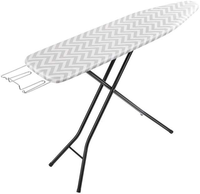 Main image of Height Adjustable Full-Size Foldable Ironing Board, 4-Leg Fold-Up, Chevron Removable Cover, 60" x 14" x 38"