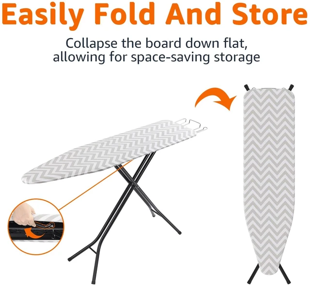 Alt view image 2 of 4 - Height Adjustable Full-Size Foldable Ironing Board, 4-Leg Fold-Up, Chevron Removable Cover, 60" x 14" x 38"