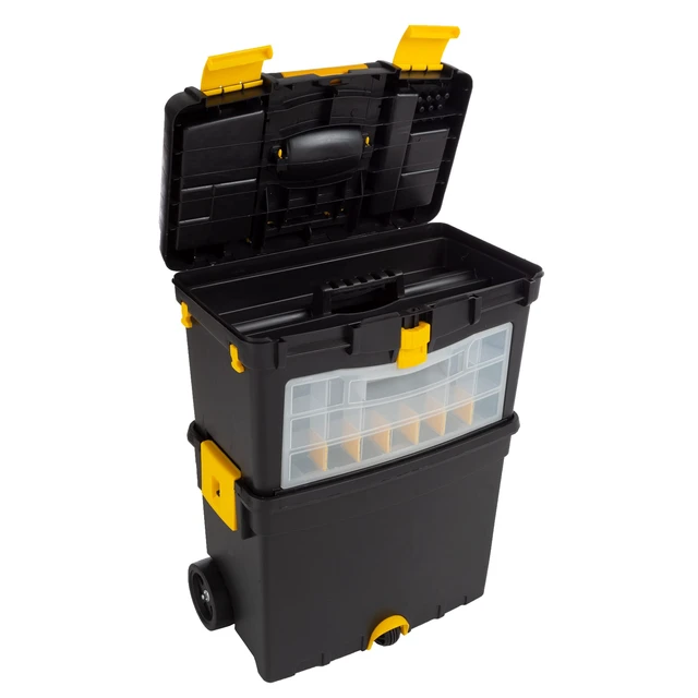 Alt view image 2 of 7 - Rolling Tool Box with Wheels, Foldable Comfort Handle, and Removable Top Toolbox Organizers and Storage by