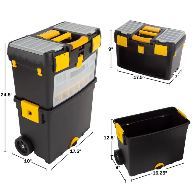 Alt view image 3 of 7 - Rolling Tool Box with Wheels, Foldable Comfort Handle, and Removable Top Toolbox Organizers and Storage by