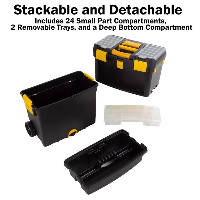 Alt view image 4 of 7 - Rolling Tool Box with Wheels, Foldable Comfort Handle, and Removable Top Toolbox Organizers and Storage by