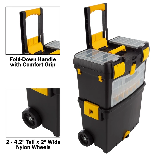 Alt view image 5 of 7 - Rolling Tool Box with Wheels, Foldable Comfort Handle, and Removable Top Toolbox Organizers and Storage by