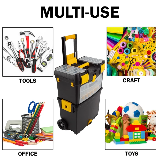 Alt view image 6 of 7 - Rolling Tool Box with Wheels, Foldable Comfort Handle, and Removable Top Toolbox Organizers and Storage by
