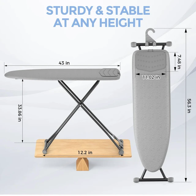 Alt view image 3 of 7 - Foldable Compact Heigh Adjustable Ironing Board with Silicone | 13 x 43 inches Stander Size, 7-height adjustable with Heat Resistant Cover and safety lock, Foldable compact for space saving