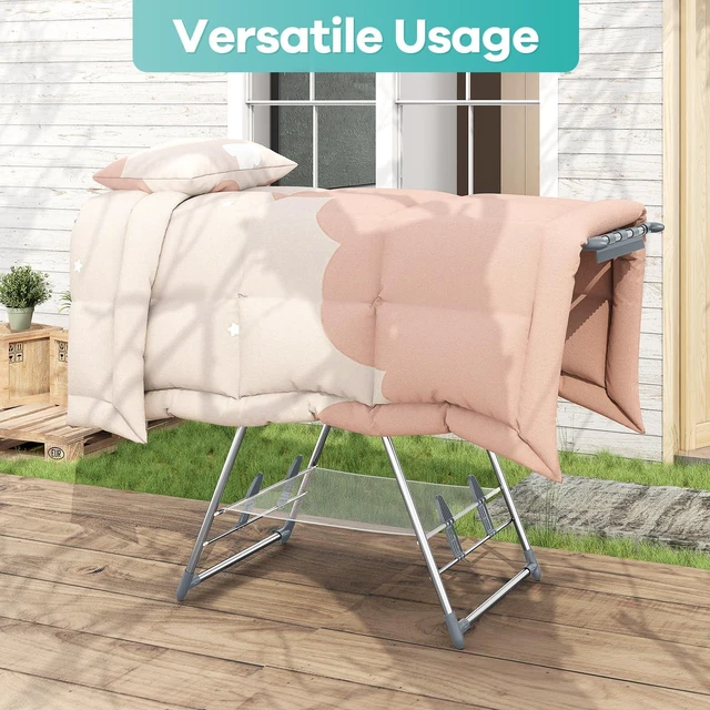 Alt view image 6 of 7 - Clothes Drying Rack with High Hanger, 3-Level Drying Racks | Foldable Laundry Stand with Adjustable Wings,Shoe Rack, Crossbar, Wings Grey