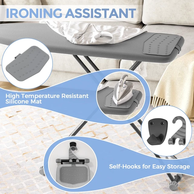Alt view image 4 of 7 - Foldable Compact Heigh Adjustable Ironing Board with Silicone | 13 x 43 inches Stander Size, 7-height adjustable with Heat Resistant Cover and safety lock, Foldable compact for space saving