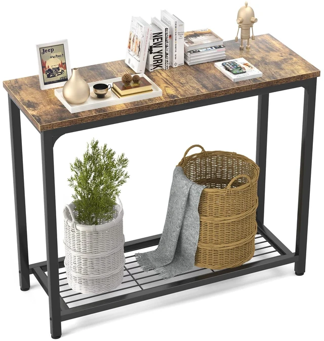 Main image of 32 Small Console Table Sofa Table, Entryway Table with Mesh Shelves, Rustic Sofa Table 2 Tier, Entry Table for for Entryway, Front Hall, Hallway, Sofa, Couch, Living Room, Kitchen, Behind Couch Table