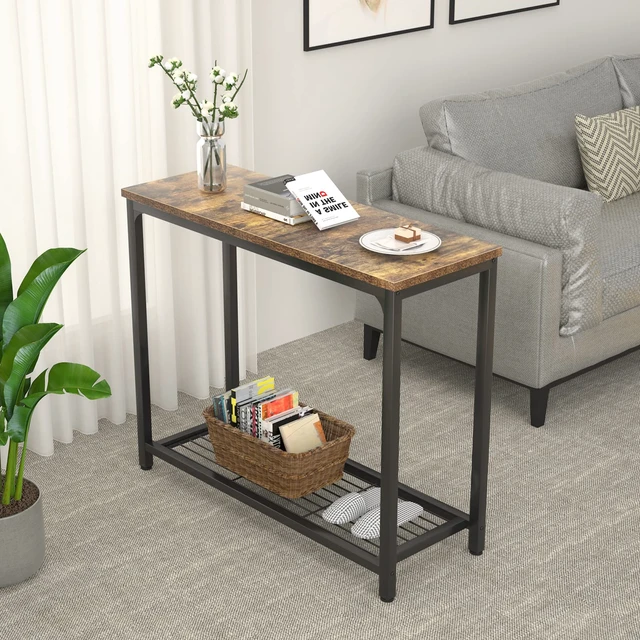 Alt view image 4 of 7 - 32 Small Console Table Sofa Table, Entryway Table with Mesh Shelves, Rustic Sofa Table 2 Tier, Entry Table for for Entryway, Front Hall, Hallway, Sofa, Couch, Living Room, Kitchen, Behind Couch Table